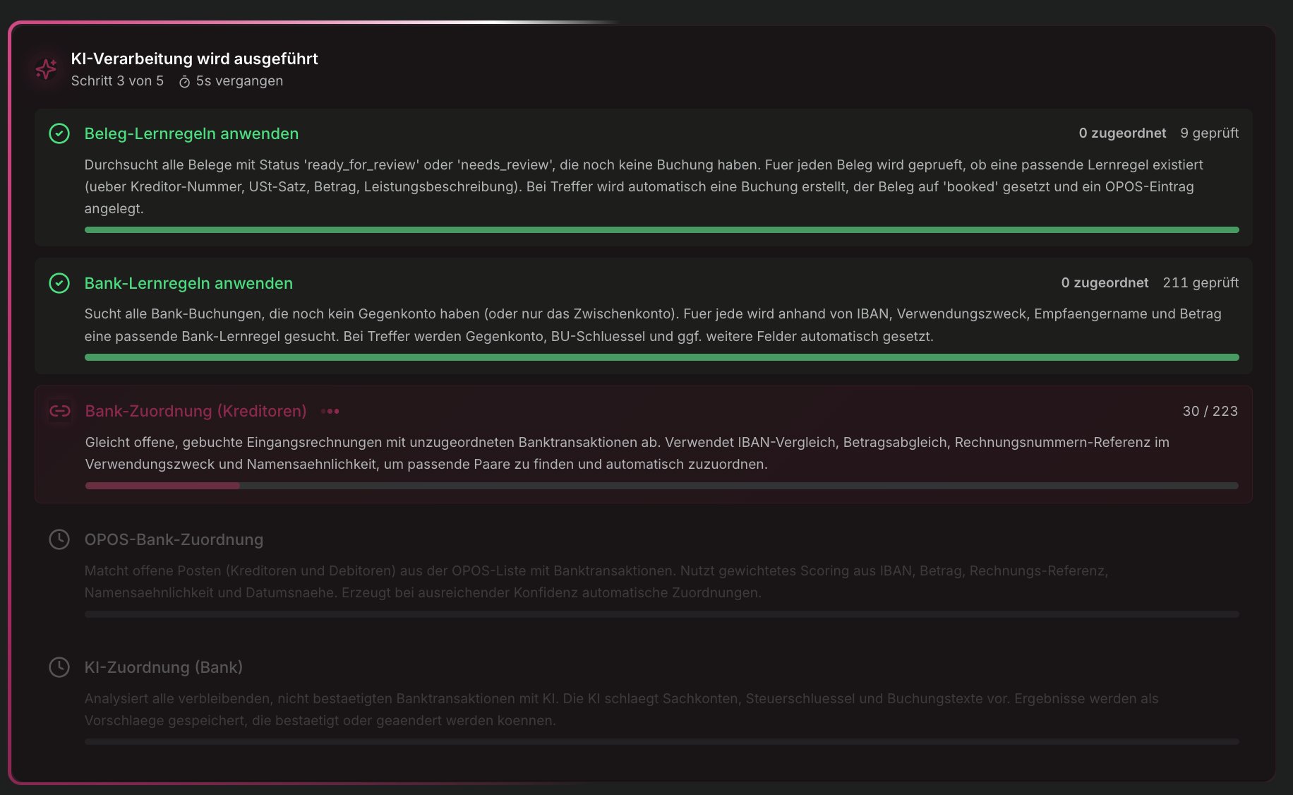 KI-Verarbeitung in Aktion – 5 Schritte werden automatisch ausgeführt